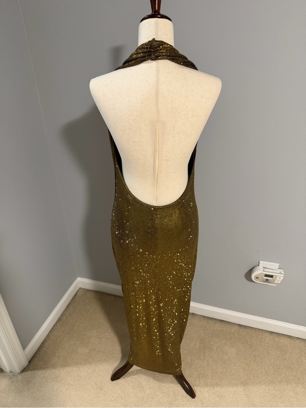 AKIRA POPPIN' BOTTLES RHINESTONE MAXI DRESS IN GOLD - Picture 12 of 16